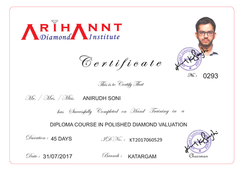 Polished Diamond Grading and Valuation from Arihannt Diamond Institute, Surat